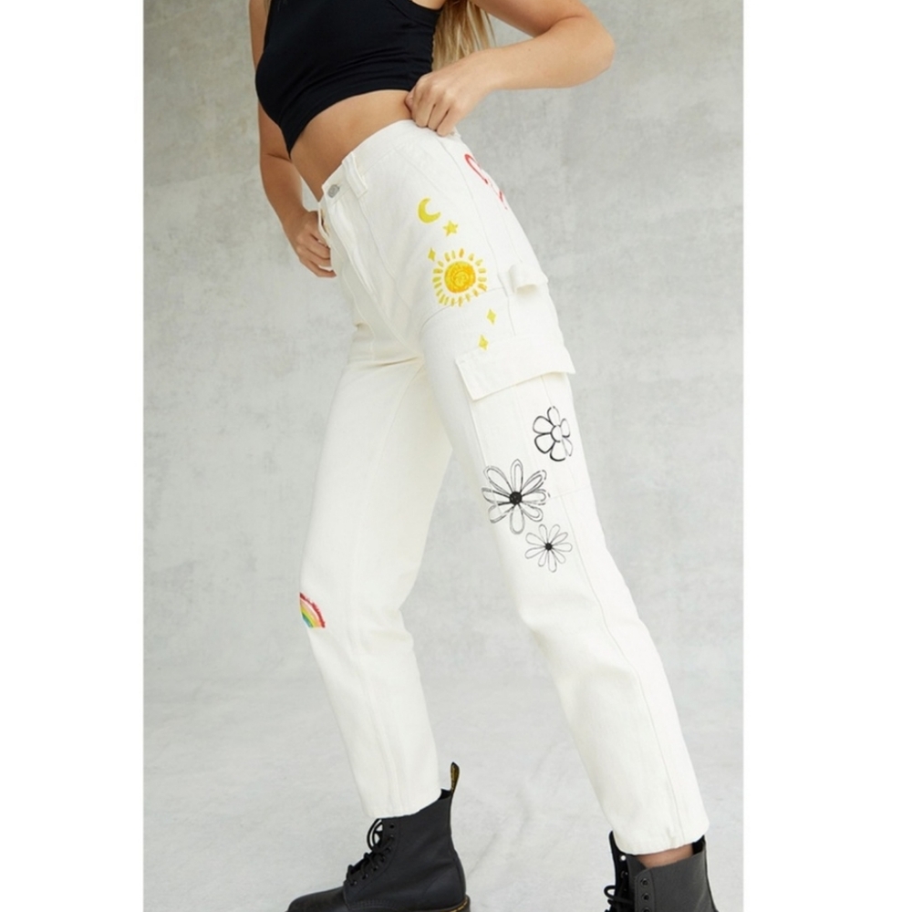 PacSun Sketchbook Cargo Skate High Rise Carpenter White Jeans Sz 26